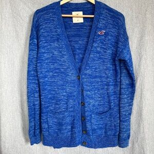 ❤️Vintage 90s Mens Hollister Button Down Cardigan Pockets Cobalt Blue Sz M